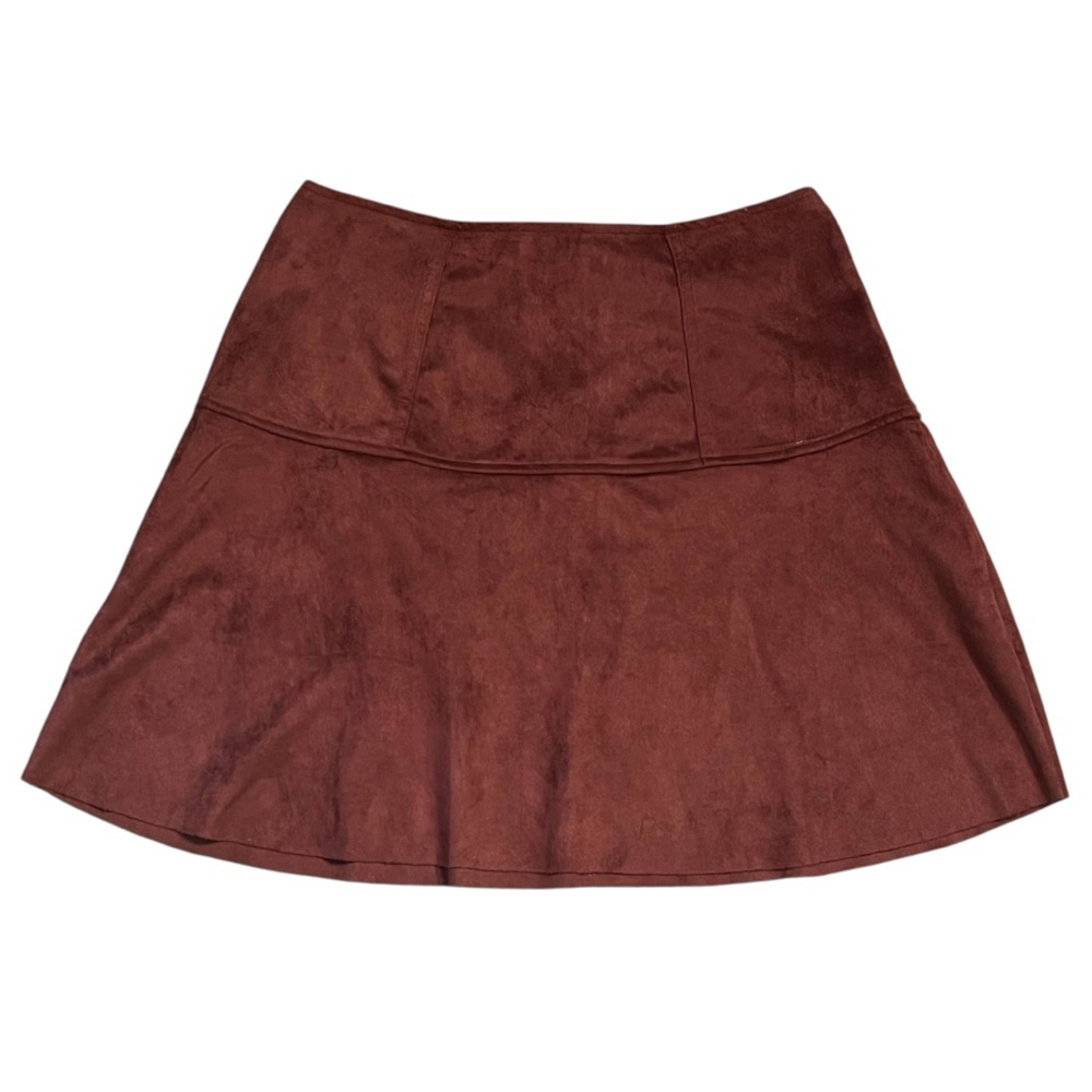 NWT Easel Faux Suede Flared Mini Skirt Back Zip Closure Brown Size Medium New!